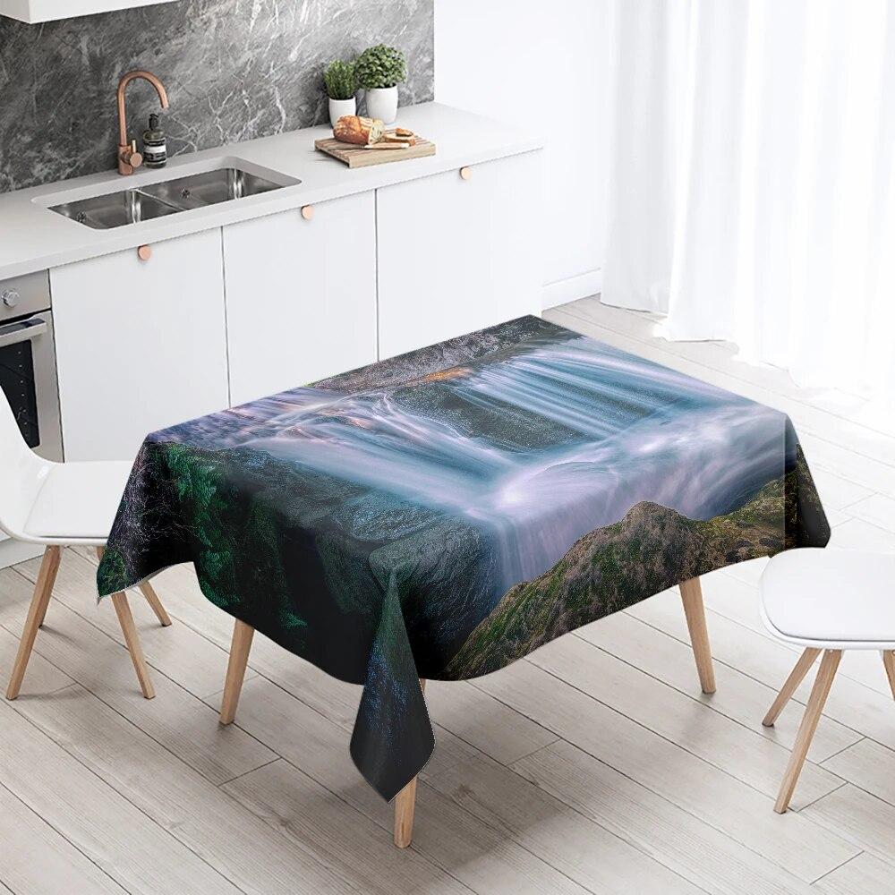 Waterfall Tablecloth Alpine Flowing Water Printed  Stain Resistant Waterproof Kitchen Table Home Decoration