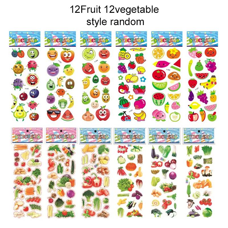 6/12/24pcs 3D Bubble Sticker Fruits And Vegetables Various Styles Reusable Children Sticker Toy Birthday Gift for Boys Girls TMZ
