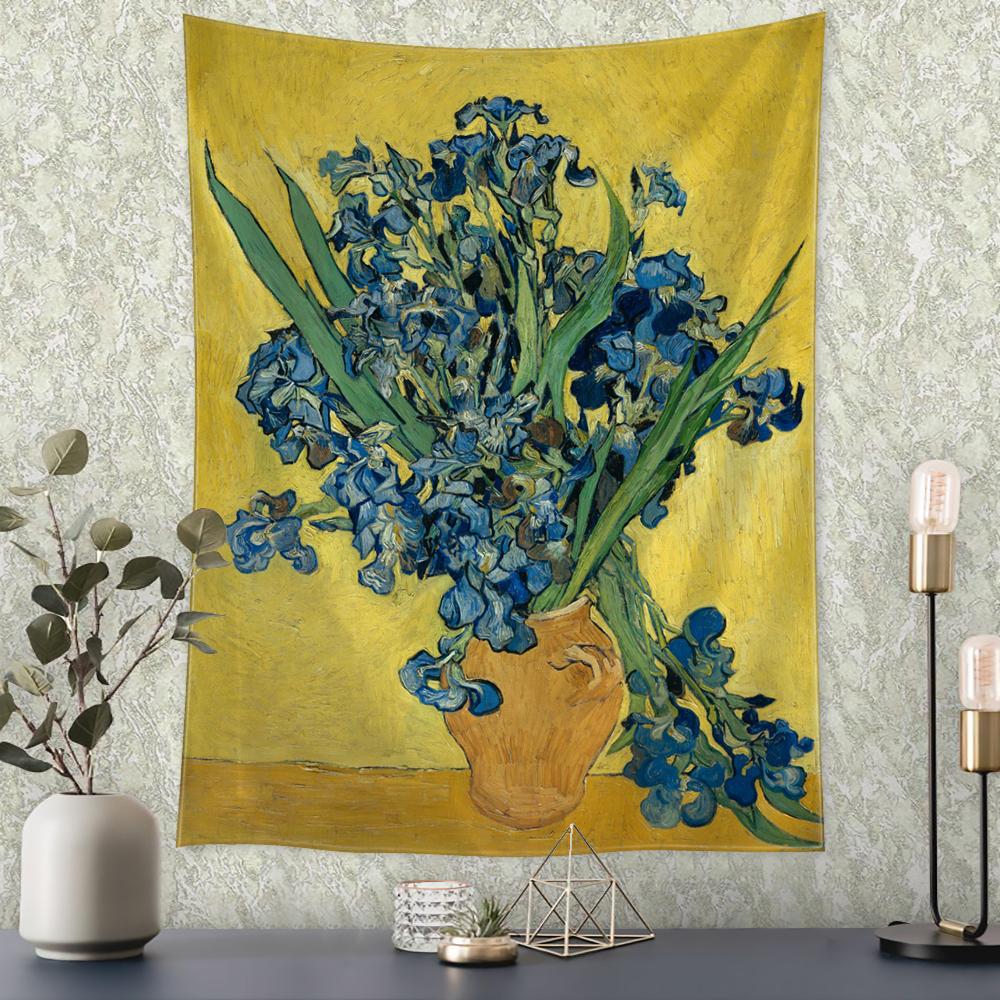 Van Gogh's Helianthus Tapestry Wall Hanging Oil Painting Mysterious Psychedelic Bohemian Plants Living Room Home Decor