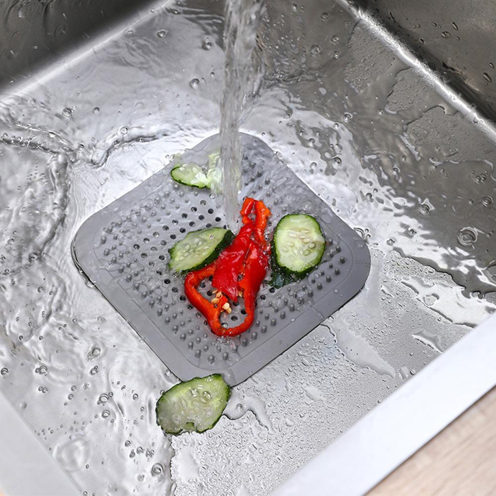 2Pcs Practical TPR Drain Hair Catcher Easy to Install Grey&Black Drain Stopper Durable Square Shower Drain Cover Bathroom