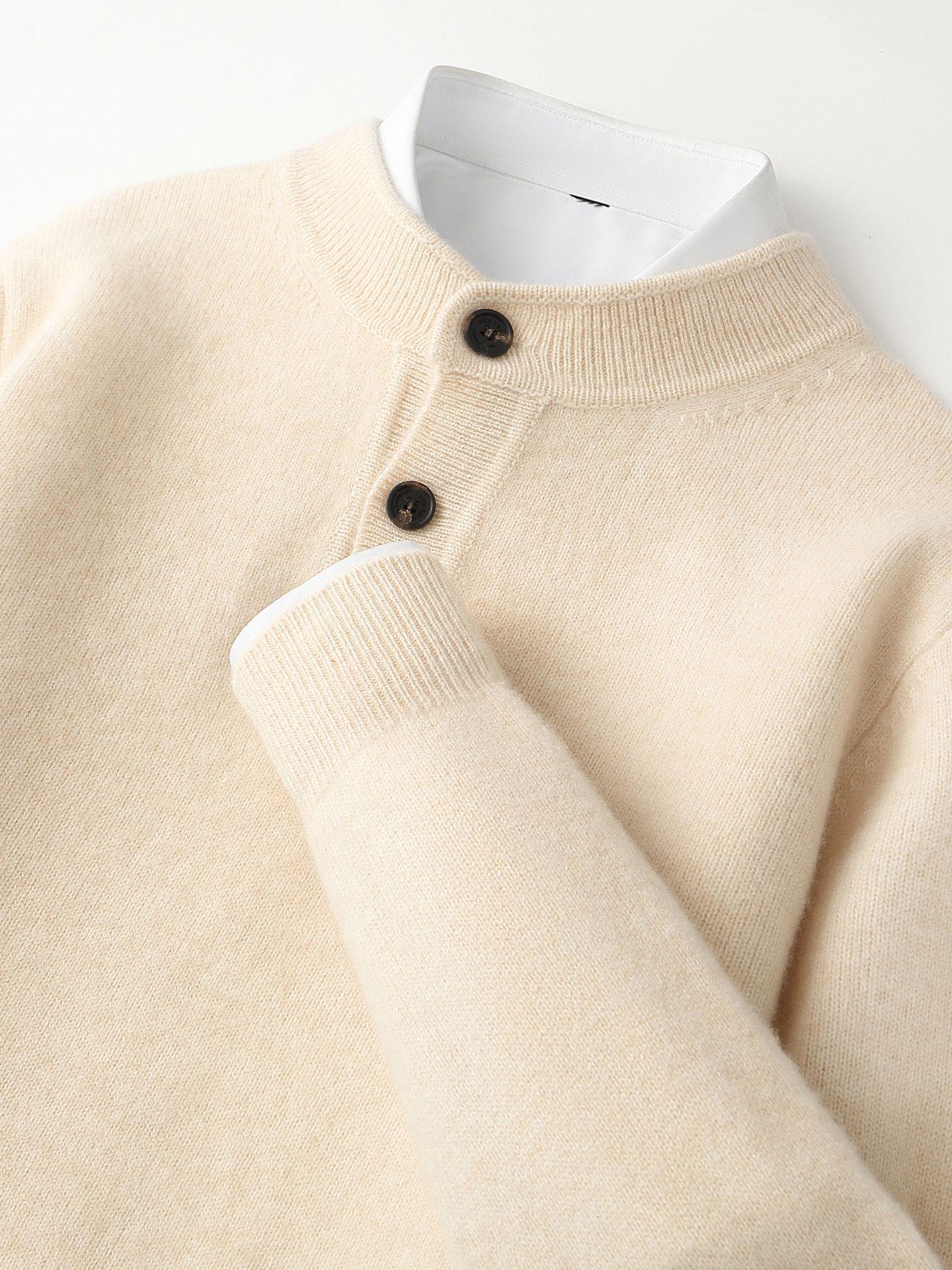 Мужской зимний шерстяной свитер хенли - Пуловер крупной вязки для осени и зимы XL