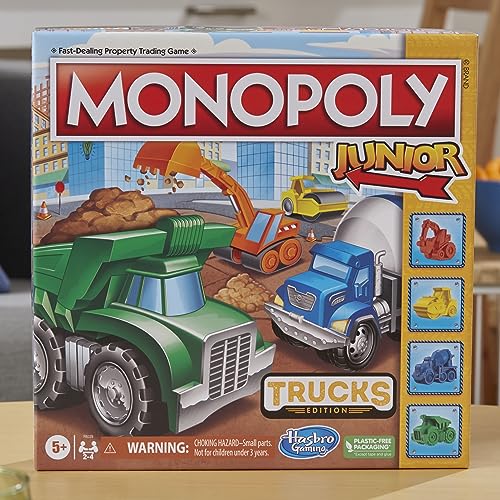 Monopoly Junior Truck Edition Board Game, Ages 5+, 2-4 Players, Kids Game (Amazon Exclusive)
