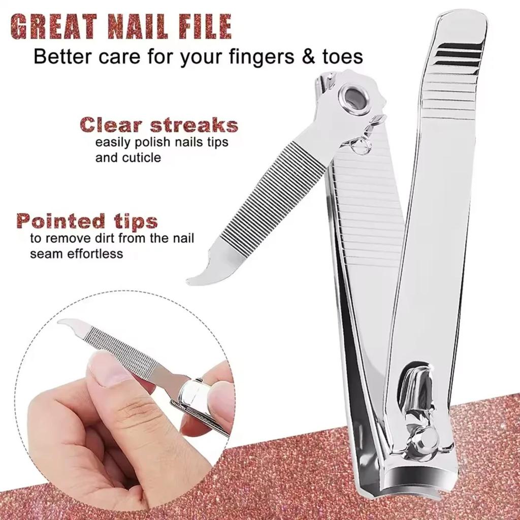 3Pcs Set Nail Clippers Stainless Steel Sharpest Nail Cutter Duty Curved Edge For Adult Men Women Swing Out Nail Cleaner/File