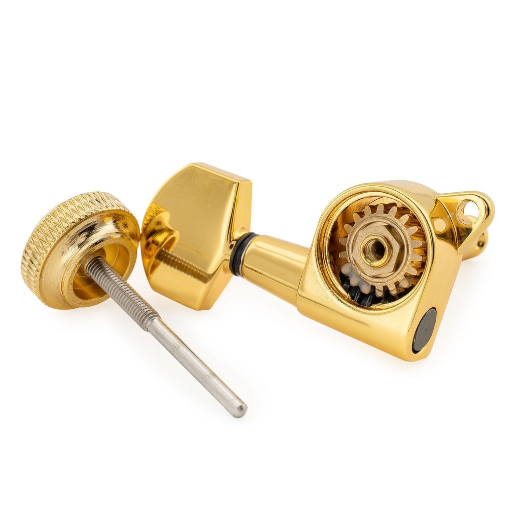 Musiclily Pro Locking Tuning Pegs with Gear Hex and Screws for and Electric Gold 6-Piece 181 Ratio, Buttons, 45-Degree Strat, Telecaster, Guitars,