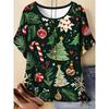 Moda para Mujer Cuello Redondo Manga Corta 3D Casual Estampado a Color Camiseta Casual de Manga Corta con Cuello Redondo