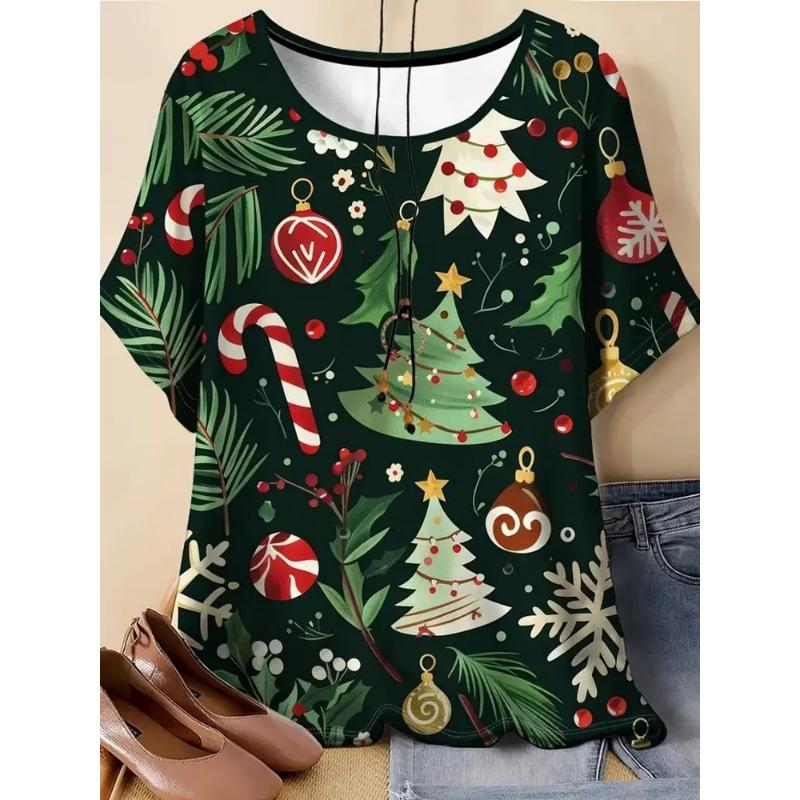 Moda para Mujer Cuello Redondo Manga Corta 3D Casual Estampado a Color Camiseta Casual de Manga Corta con Cuello Redondo