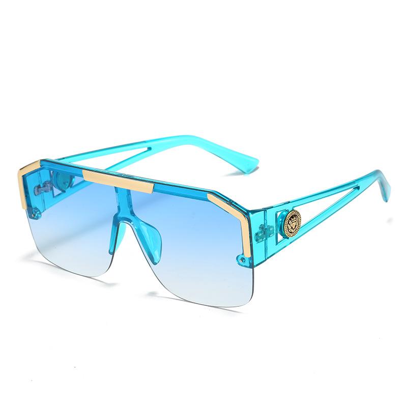 One Pieces Sunglasses Women Brand Flat Top Large Glasses Lion Head Hollow Out Big Sun Shades Uv400 Half Frame Eyewear