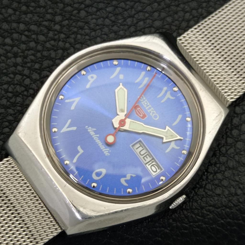 VINTAGE SEIKO 5 AUTOMATIC 6309A JAPAN MENS ARABIC BLUE DIAL WATCH A702658-1