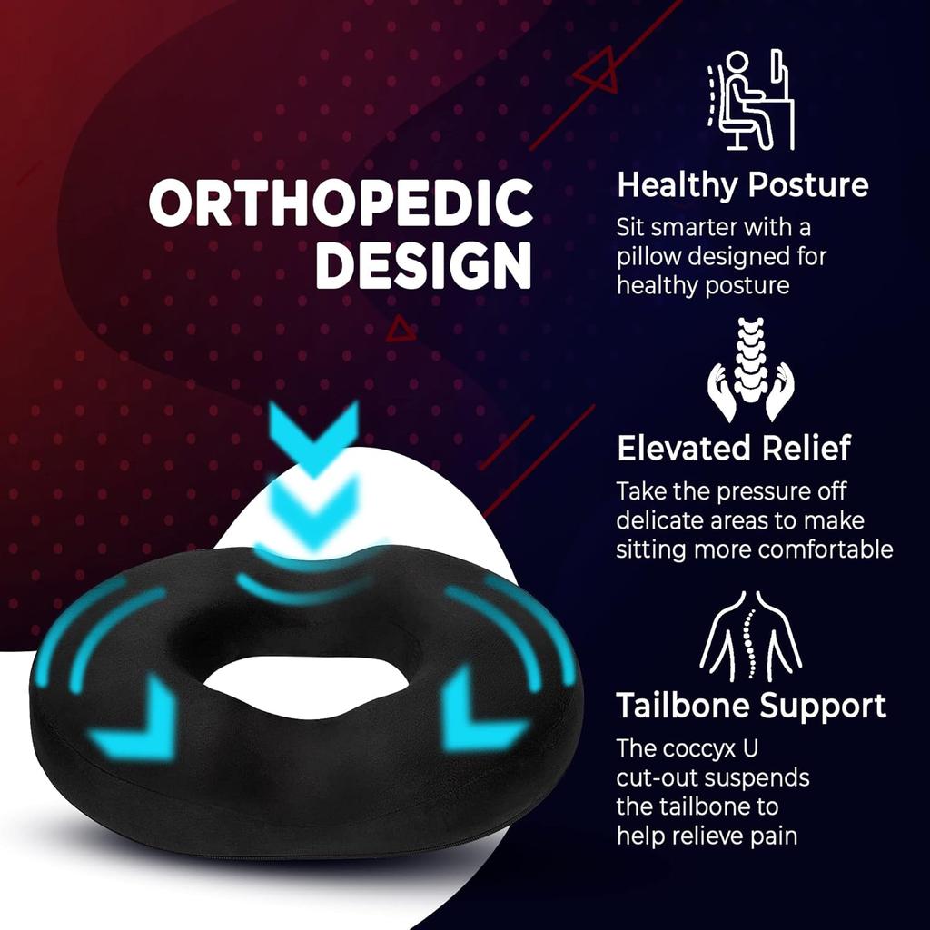 Donut Pillow Seat Cushion Orthopedic Design| Tailbone & Coccyx Memory Foam Pillow | Relieve Pain and Pressure for Hemorrhoid, Pregnancy Post Natal,