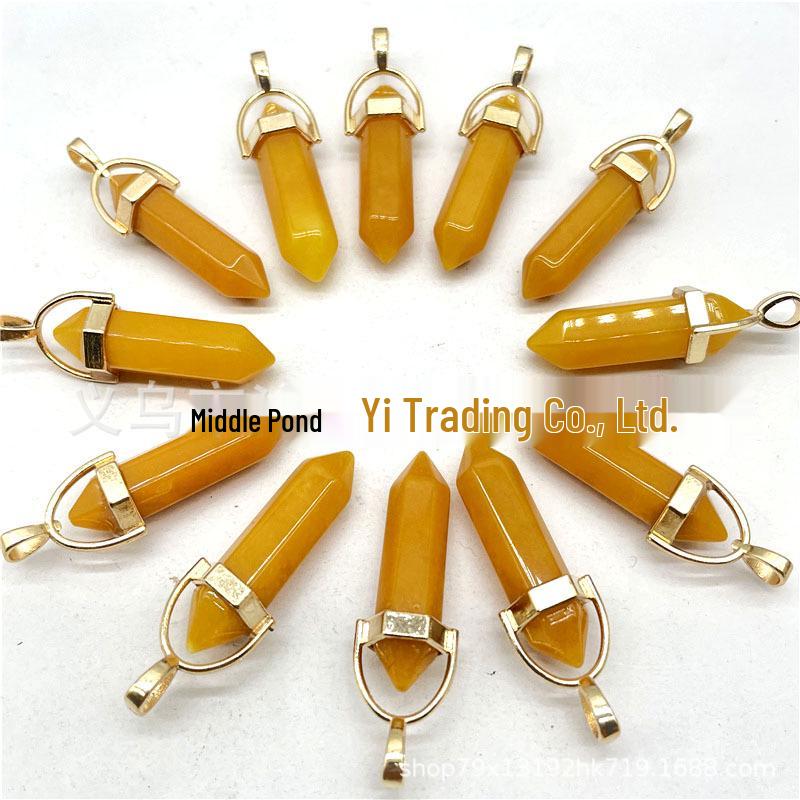 Colorful Hexagonal Gemstone Pendant Necklace with Gold Alloy Cap
