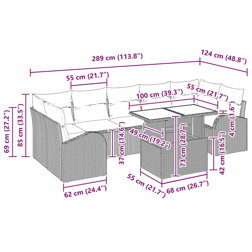Garden Sofa Set with Cushions and Storage 8 Pcs Beige Poly Rattan