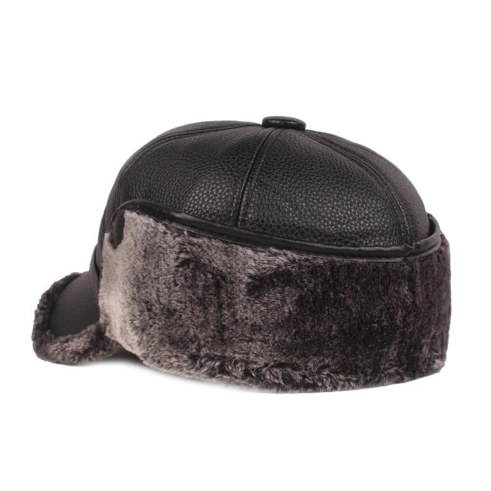 Middle-Aged and Elderly Baseball Cap Men's PU Cap Winter Warm Cycling Cap Old Velvet Ear Protection Cap