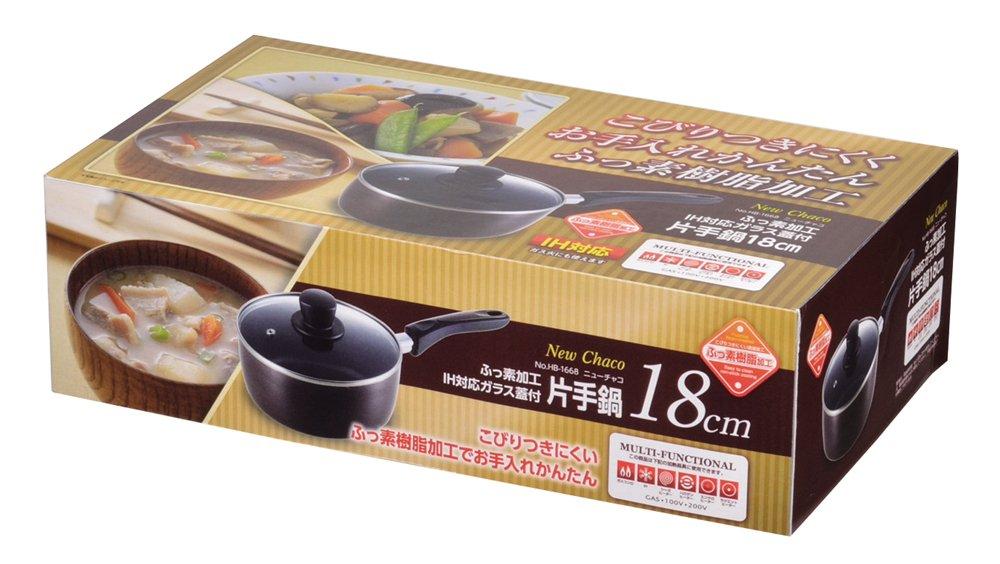 Pearl Metal 18cm Saucepan with Glass Lid, IH Compatible, Non-stick Coating, New Chaco HB-1668