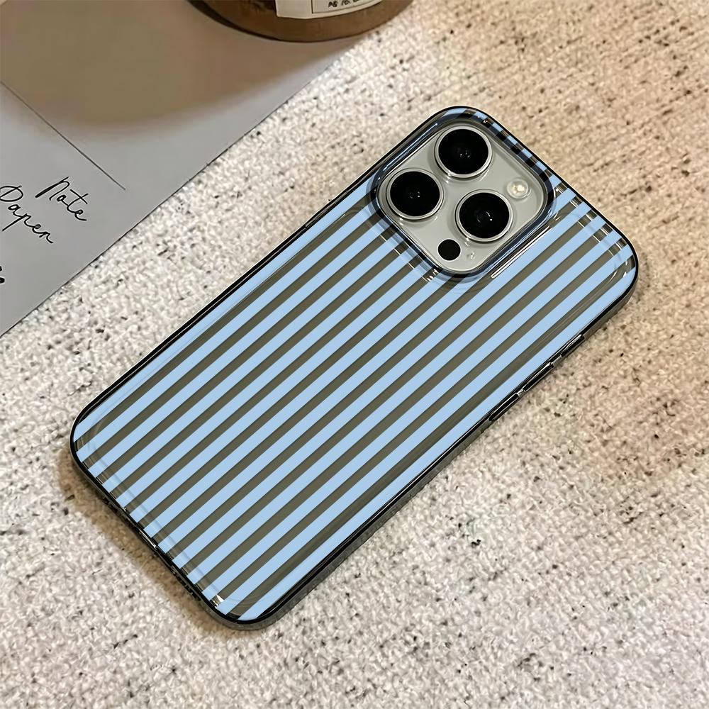 Blue Vertical Stripe Phone Case For Iphone 11 Pro Max 17 Air 16 15 14 Pro 13 12 11 15 Plus Transparent Silicone Soft Cover