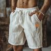 Men's Cotton Linen Shorts Elastic Waist Casual Solid Color Lace-up Running Fitness Sports Fifth Pants