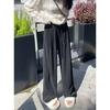 Petite Women's High-Waisted Velvet Pants: Thick, Glutinous Rice Texture, Casual, Slimming, Loose, Straight & Wide Leg, Floor-Length for Autumn/Winter.