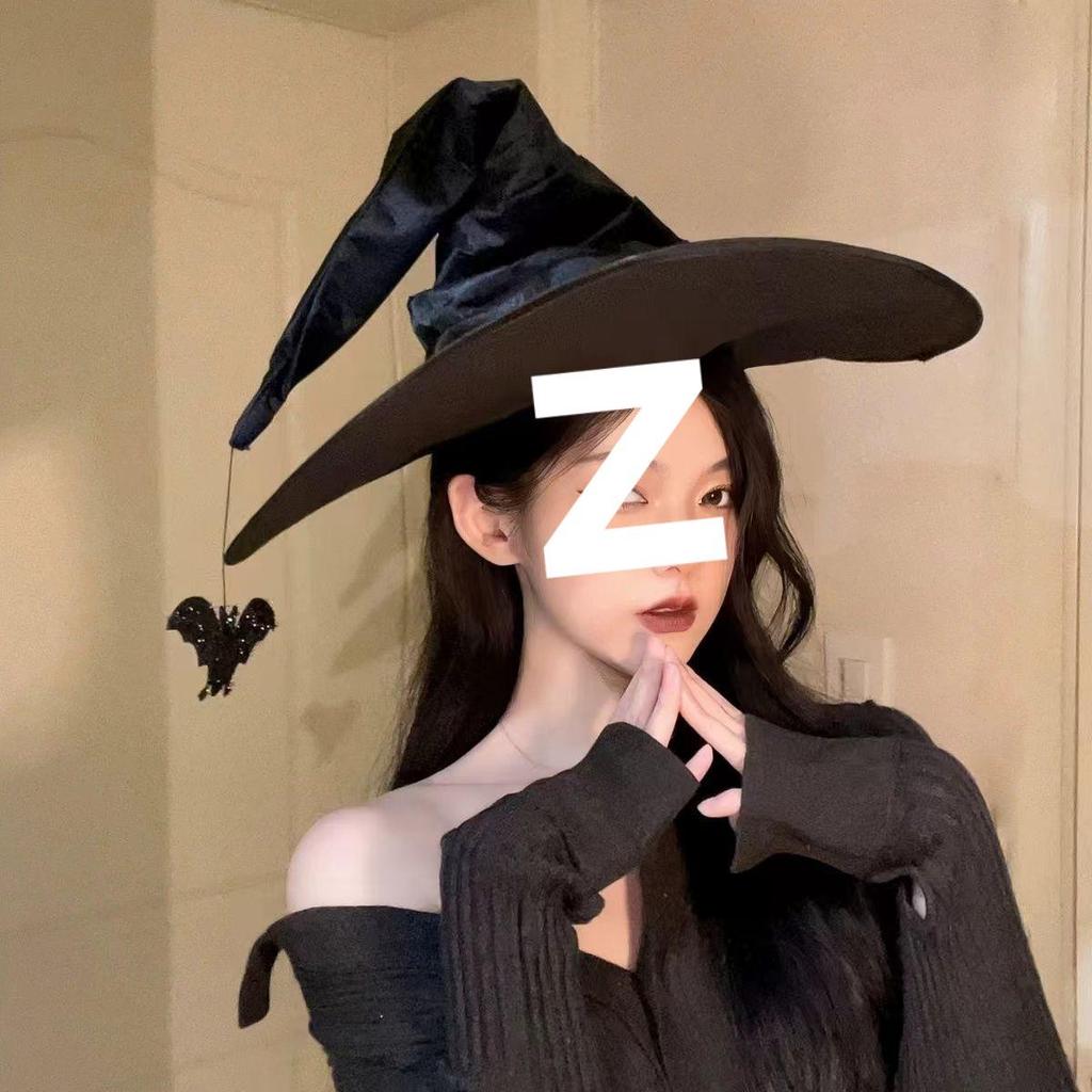 Dark COS Witch Hat Halloween Costume Prop with Wide Brim