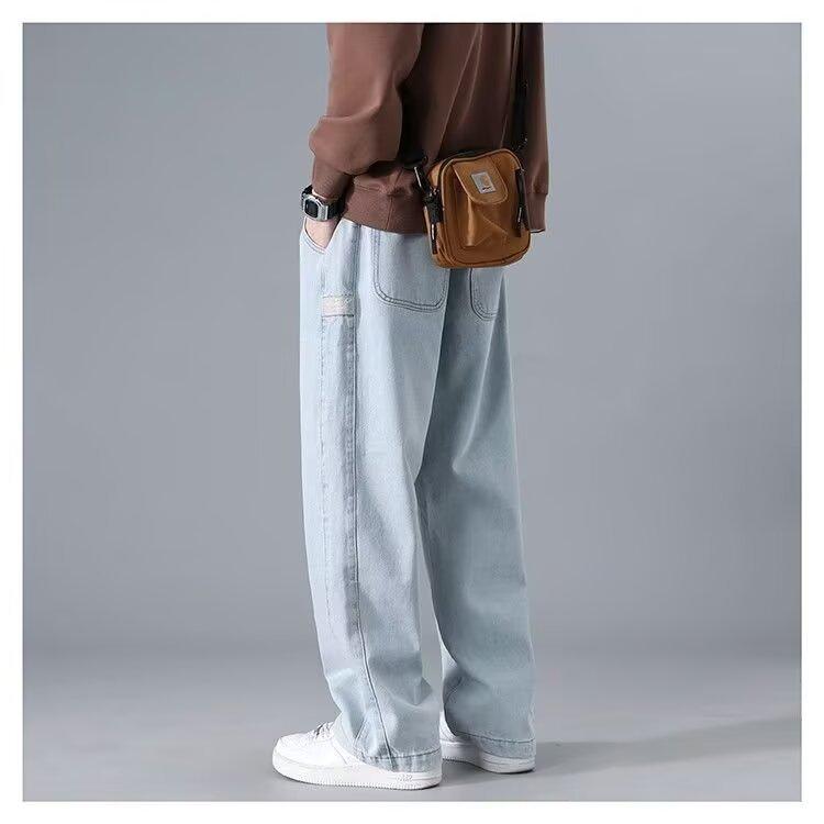 Vintage Washed Men's Straight-Leg Jeans - Plus Size, Loose Fit, High Street Trend for Spring & Autumn
