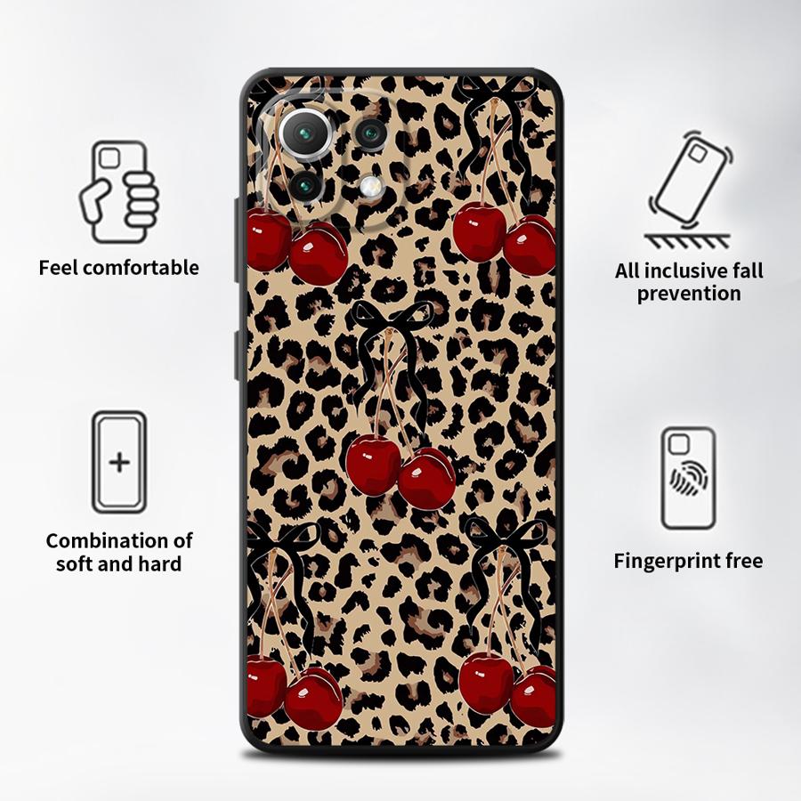 Funda Phone Cover Case for Xiaomi Mi 14 10T 13 Lite 15 Pro 11T 12T Pro 12X 12 11 Leopard Cherry