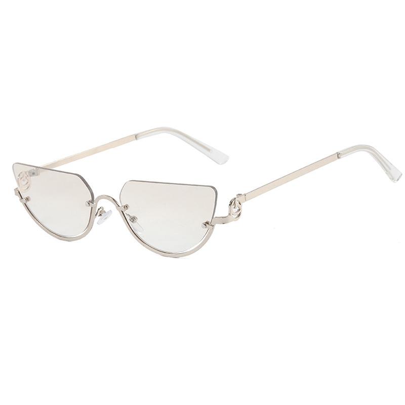 Fashion Small Polygon Sunglasses Women'S New Brand Metal Half Frame Sun Glasses Ladies Sexy Cat Eye Eyewear Shades