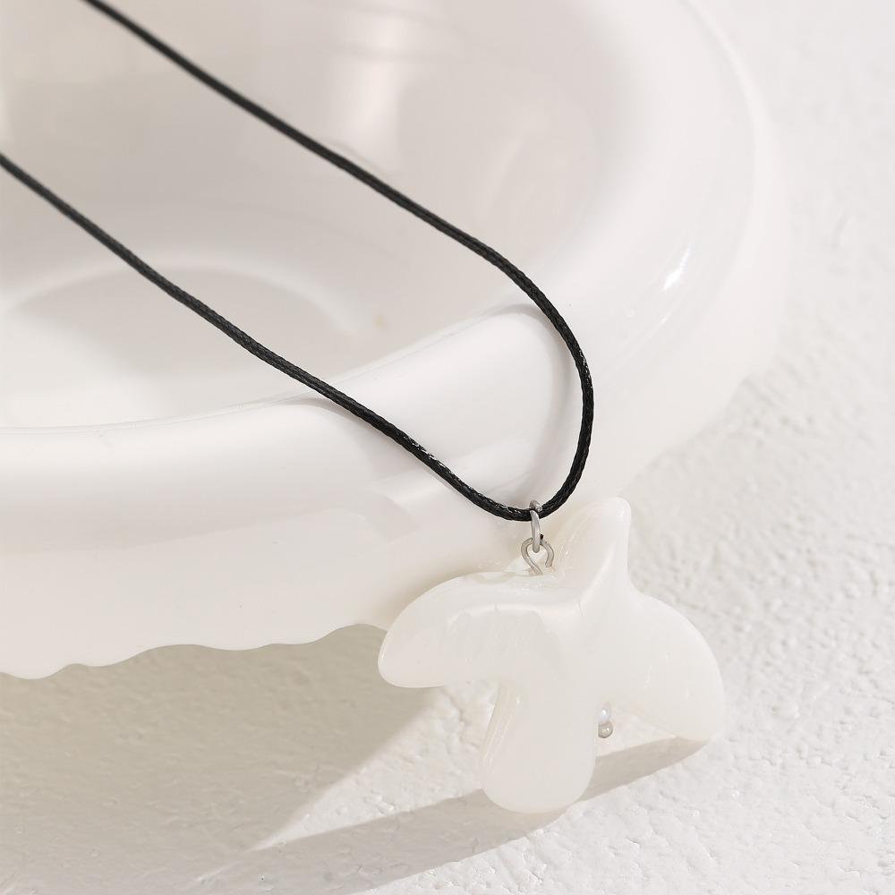 Simple Personality White Ceramic Dove of Peace Pendant Black Leather Rope Lace-up Necklace for Women Animal Collar Chain Jewelry
