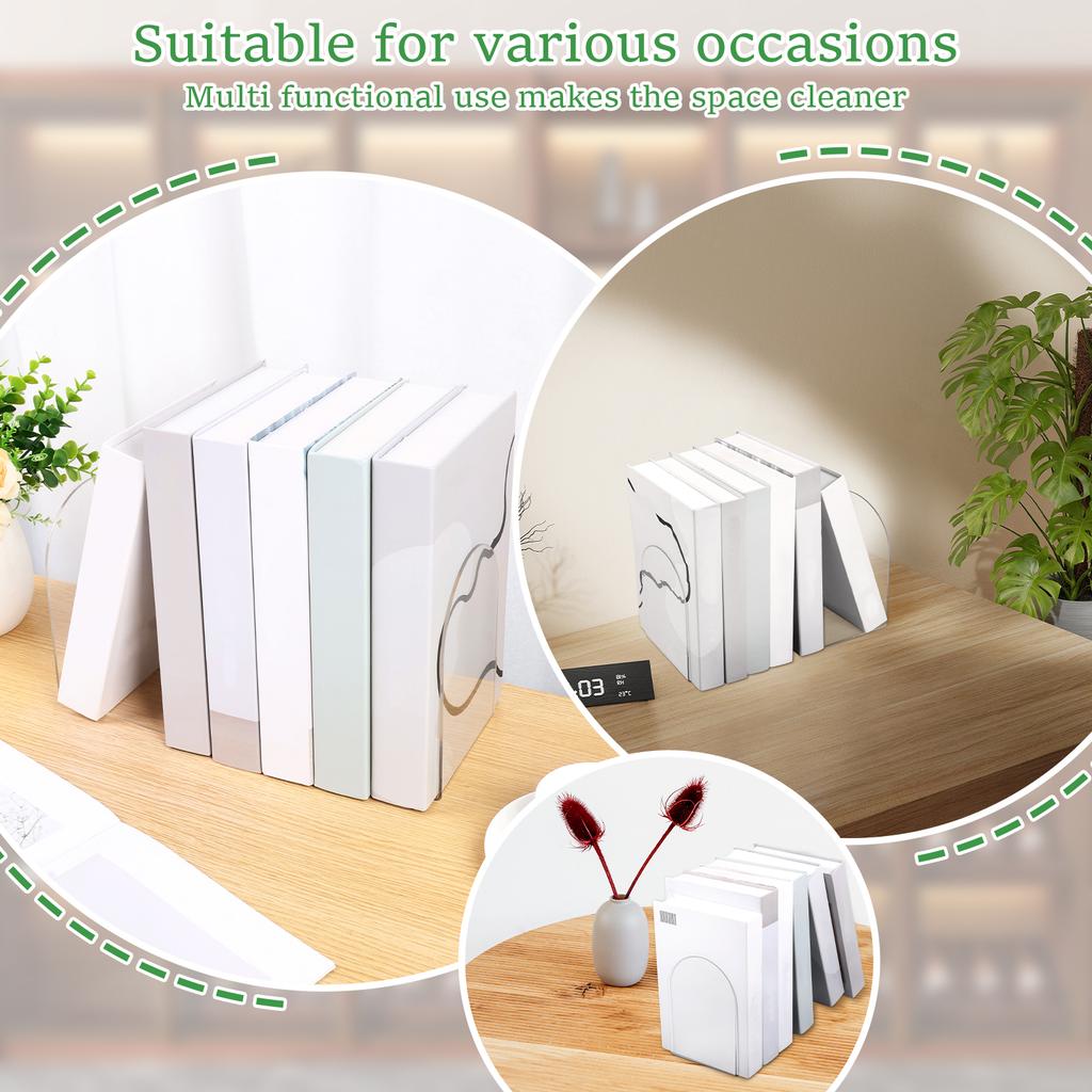 10Pcs Acrylic Book End for Shelves Transparent Bookend Decorative Book Stopper for Bedroom Office Library School Decoration