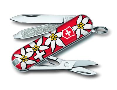 Classic SD Edelweiss Pattern Swiss Army Knife Multifunctional Knife Outdoor Camping Scissors with Flathead Screwdriver Equipped with Nail