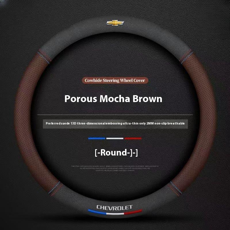 38cm Leather Ventilate Car Steering Wheel Cover for Chevrolet Captiva AveoTrax Silverado Sail Onix Equinox Groove 2025 Accessory