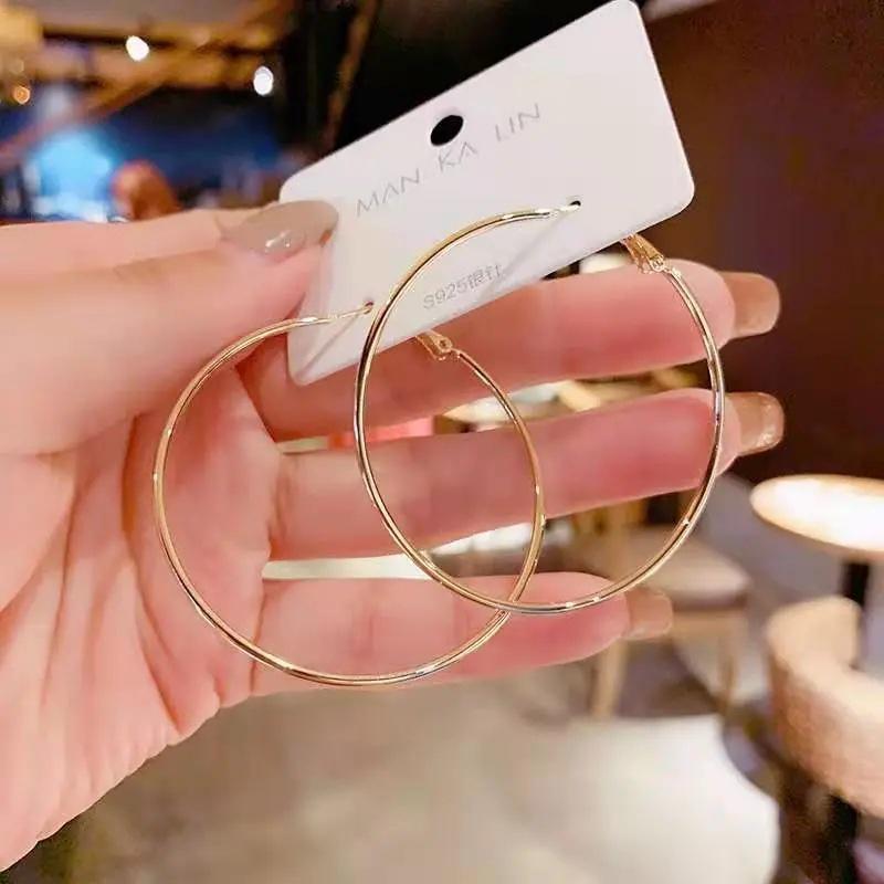 925 Silver Needle Exaggerated Hoop Earrings with Korean-Style Metal Design