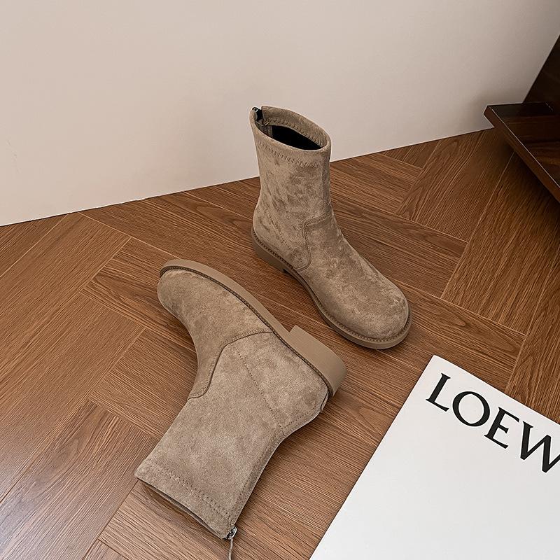 

Ботильоны женские в британском стиле с круглым носком и задней молнией, ретро, универсальные, на низком каблуке, ботинки Мартин, осенне-зимние, замшевые, летние тонкие ботинки 40 хаки