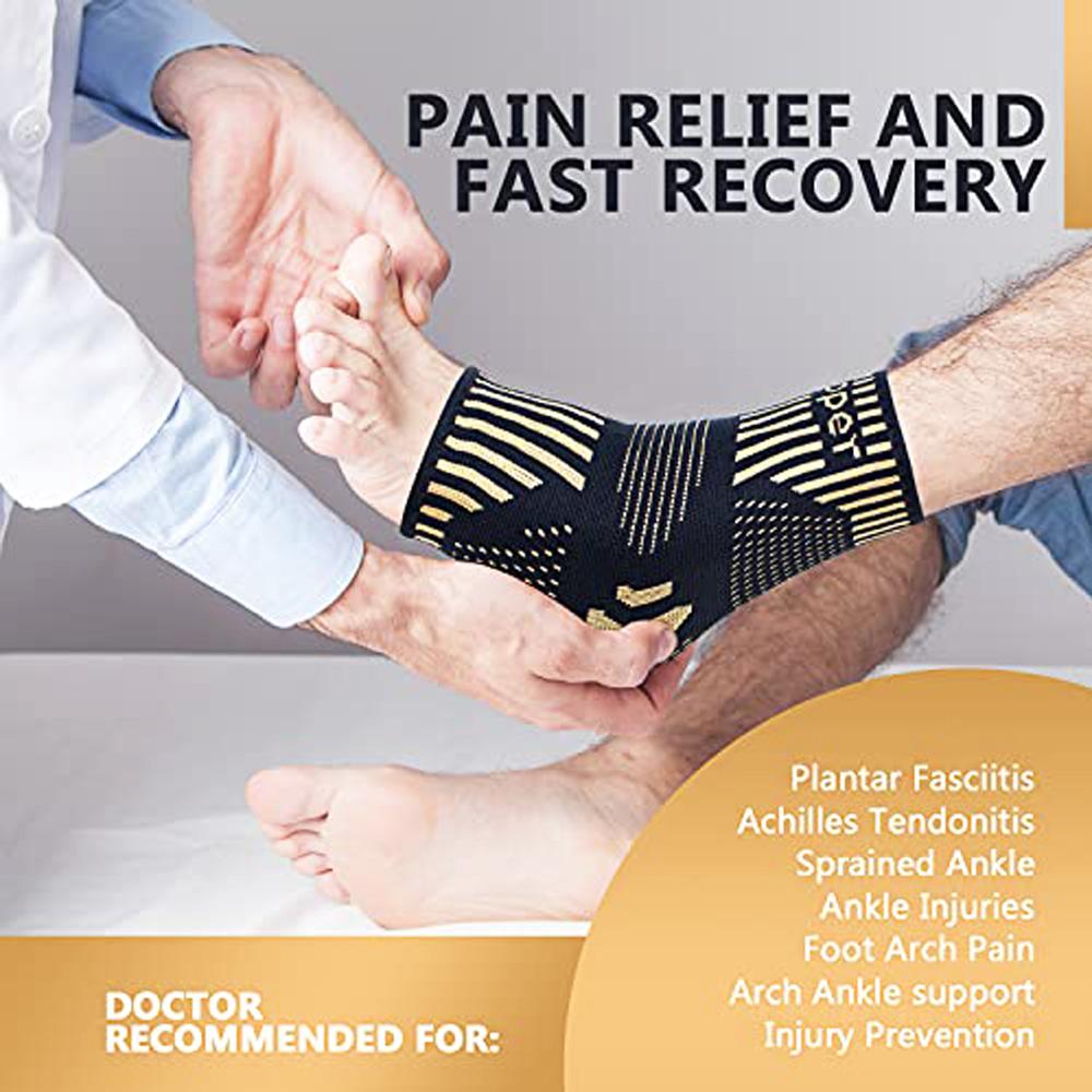 2Pcs Copper Ankle Brace Infused Compression Sleeve Support For Plantar Fasciitis,Sprained,Achilles Tendon,Pain Relief,Running