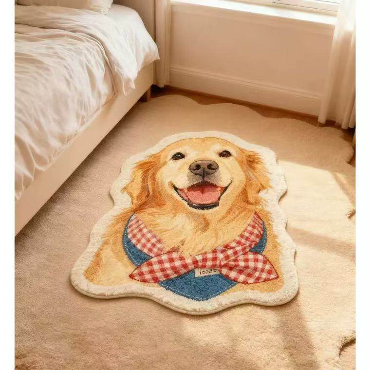 Golden Retriever Portrait Shaped Plush Rug Non Slip Washable Floor Mat Cute Bedroom Carpet Dog Lover Home Decor Mat