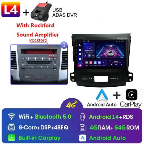 9"Android 14 Autoradio Carplay for Mitsubishi Outlander 2/Peugeot 4007/Citroen C-rosser Multimedia Video Player 4G GPS Stereo FM