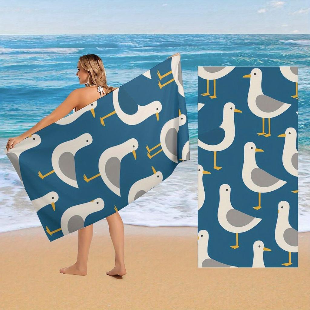 1pz Asciugamano da Spiaggia Gabbiano Blu, Stile Cartone Animato Fresco, Essenziale per Vacanze al Mare Viaggi Estivi, Ideale per Yoga Subacquea