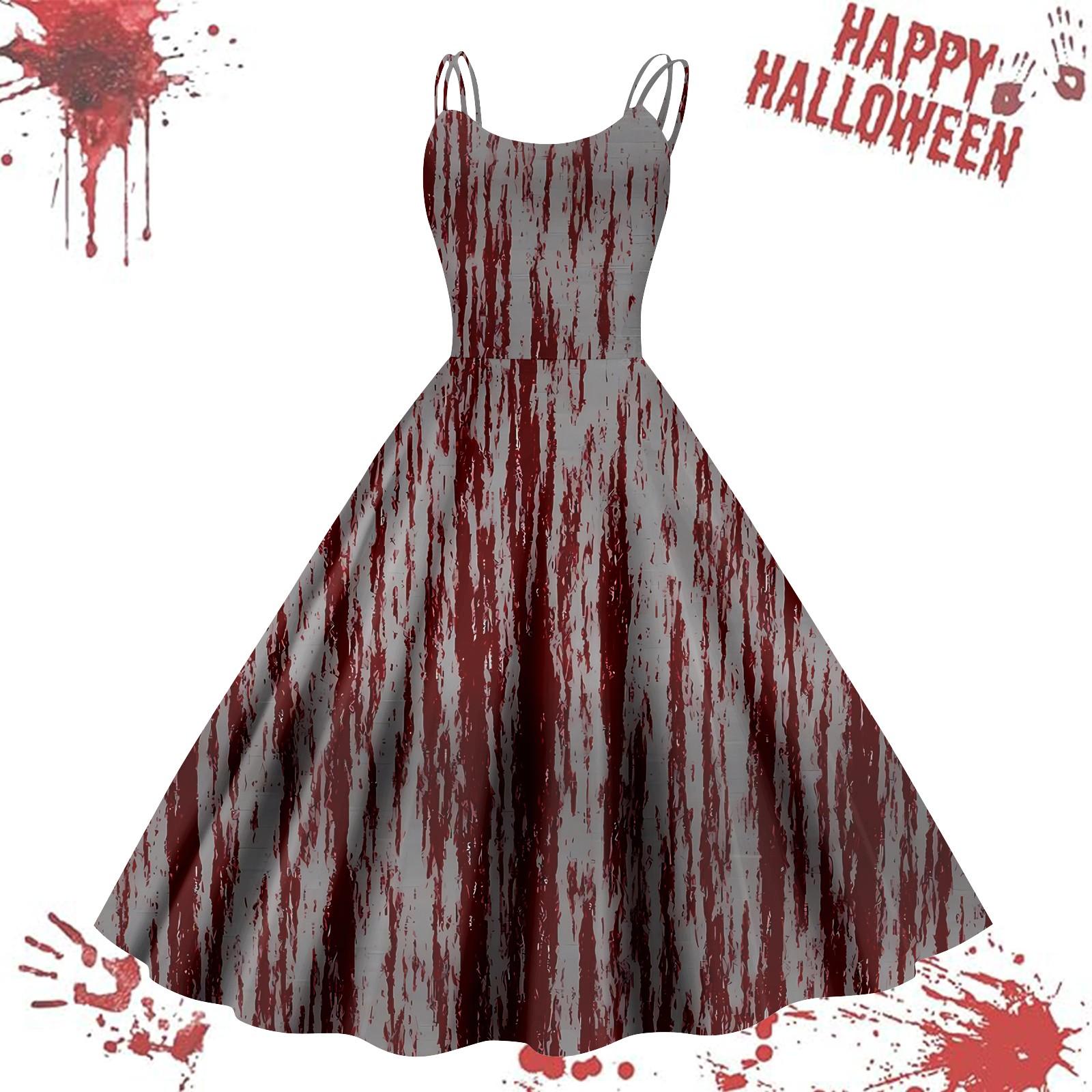 

Women s Casual Halloween Printed Suspender Vintage Dress L