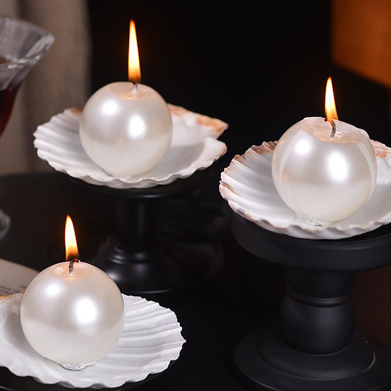 1PC With Shell Tray Dinner Aromatherapy Candles Luxury White Party Pearl Scented Candle Background Props Smokeless Romantic