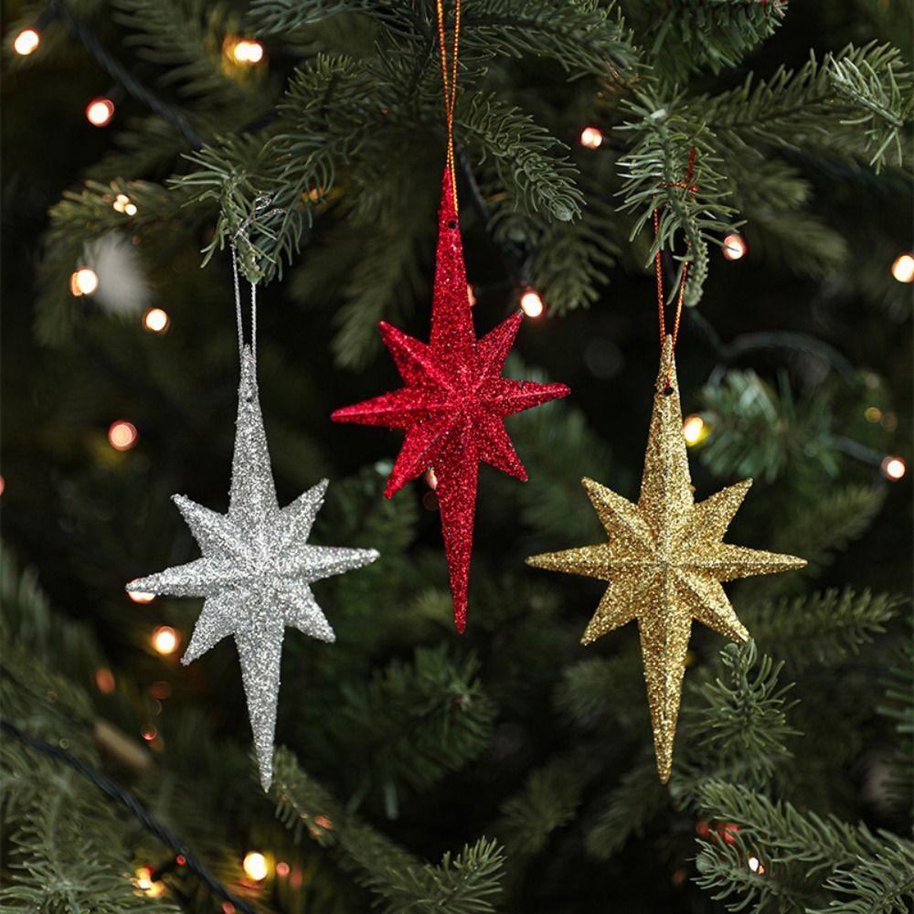 2PCS Plastic Exploding Star Ornament DIY Gold Silver Red Christmas Tree Decoration Lightweight Hanging Christmas Decoration XMAS