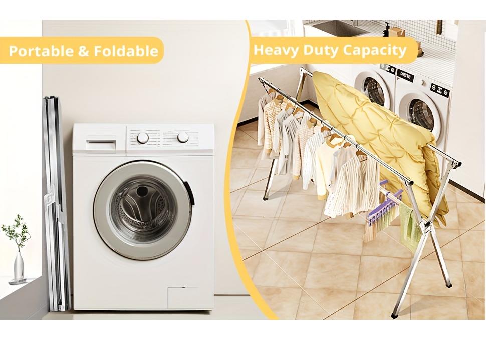 Stainless Steel Folding Retractable Clothes Drying Rack, 42.52-62.99 or 48.43-78.74 Inch, Indoor Outdoor Laundry Use