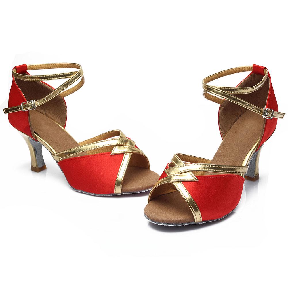 Women's Latin Dance Shoes Satin Soft Tango Salsa Modern Ballroom Dancing Shoes Heeled 7CM