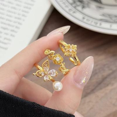 Niche Temperament Fashionable Simple Design Butterfly Rose Bead Open Ring Exquisite Light Luxury Ring