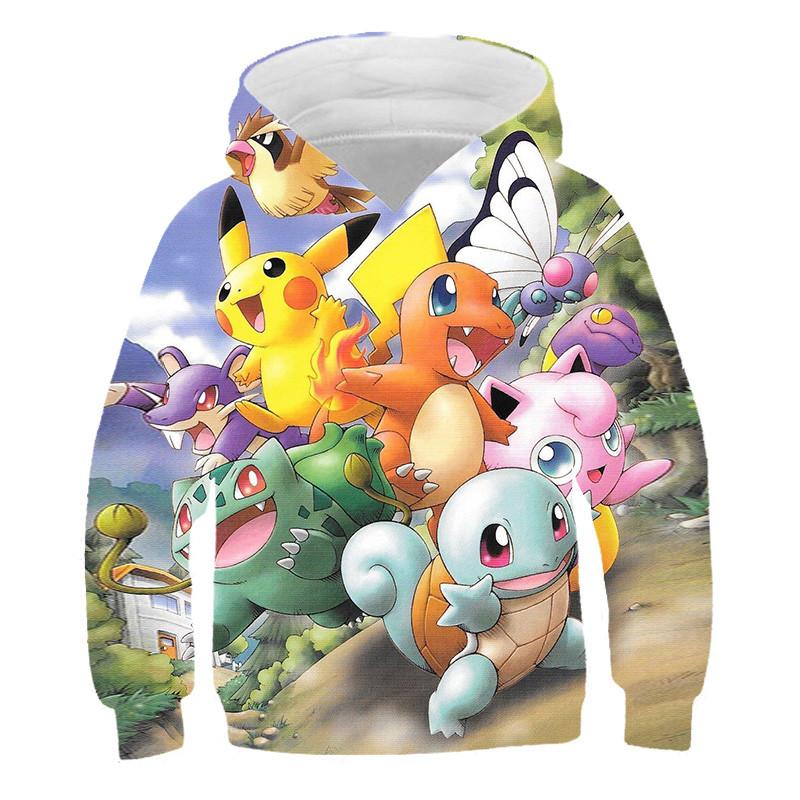 2025 Year Pokemon Hoodies Kids Cartoon Pullover Pikachu Sweatshirt Long Sleeve Children Clothes Boy Fashion Top 4-14 Years Kid Streetwear