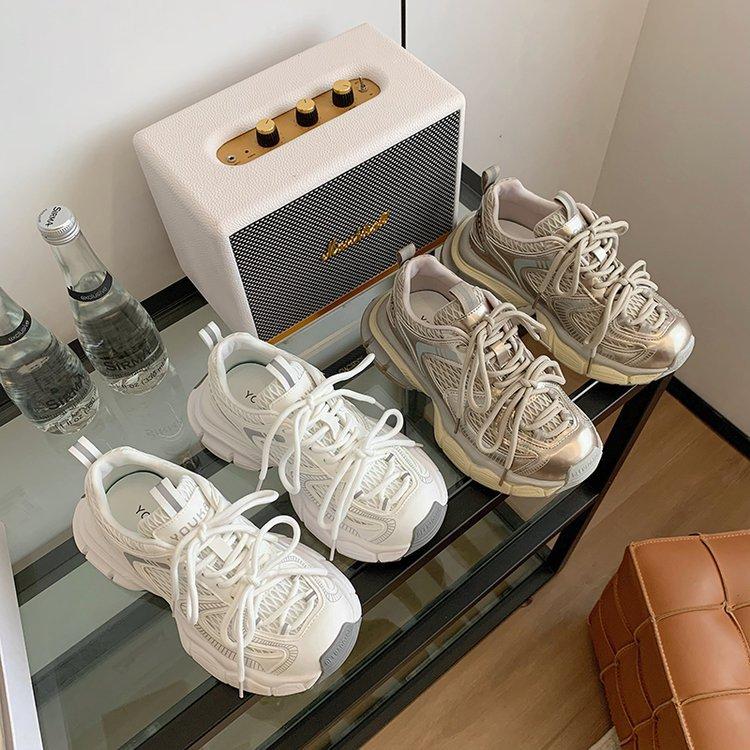 Leather dad shoes women 2025 new summer street shot retro fashion small man thick sole light and comfortable casual shoes
