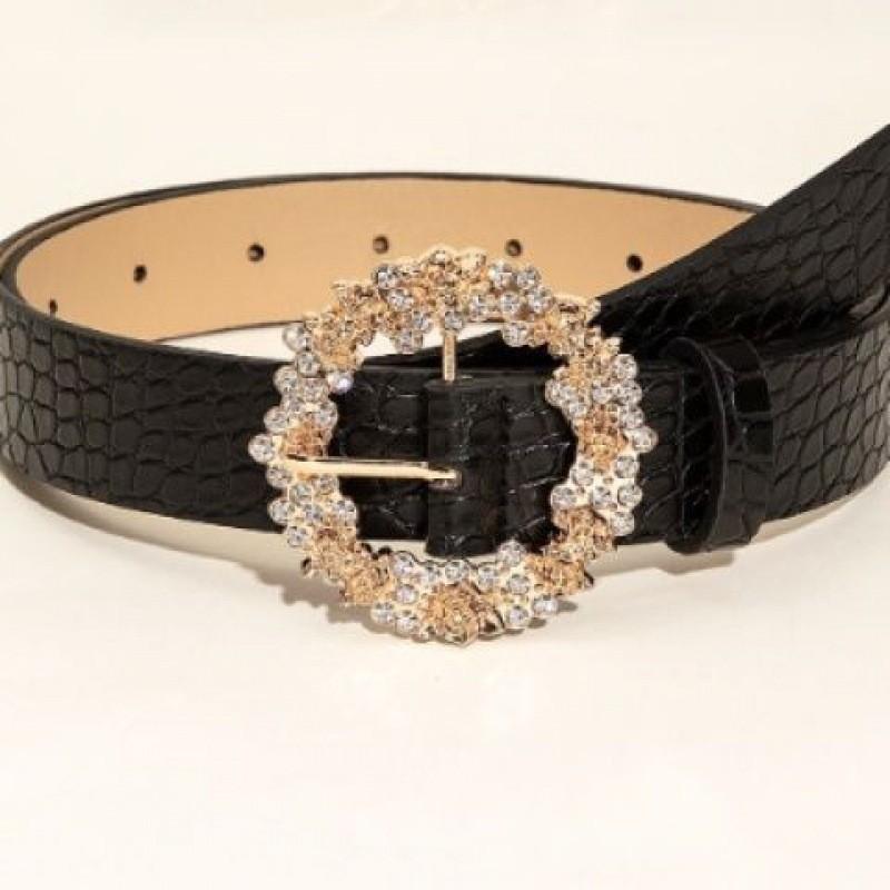 Elegant Women's White Gold Plated Rhinestone Buckle Fashion Dress Belt For Stylish Outfits