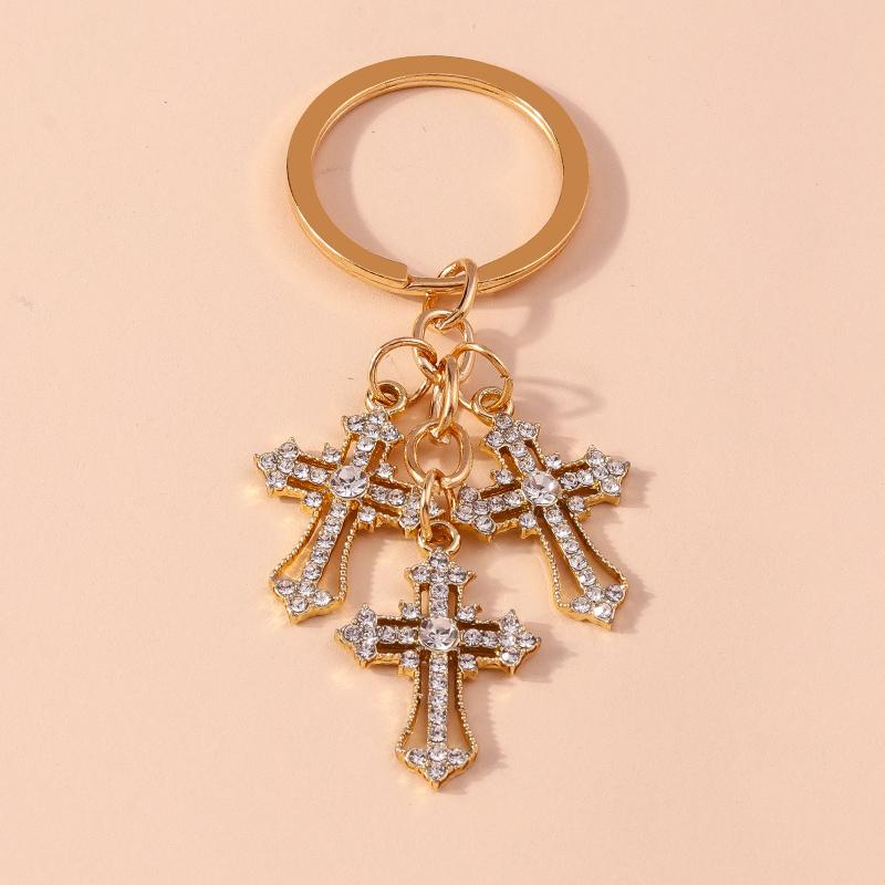 Luxury Rhinestone Crystal Cross Keychain Religious Key Ring Pendants for Key Holder Women Girls Handbag Charms DIY Jewelry Gifts