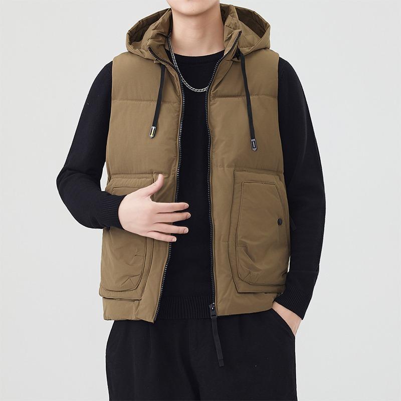 

Однотонный кардиган на молнии с капюшоном без рукавов Мужская куртка карман Мода Повседневный топ L коричневый