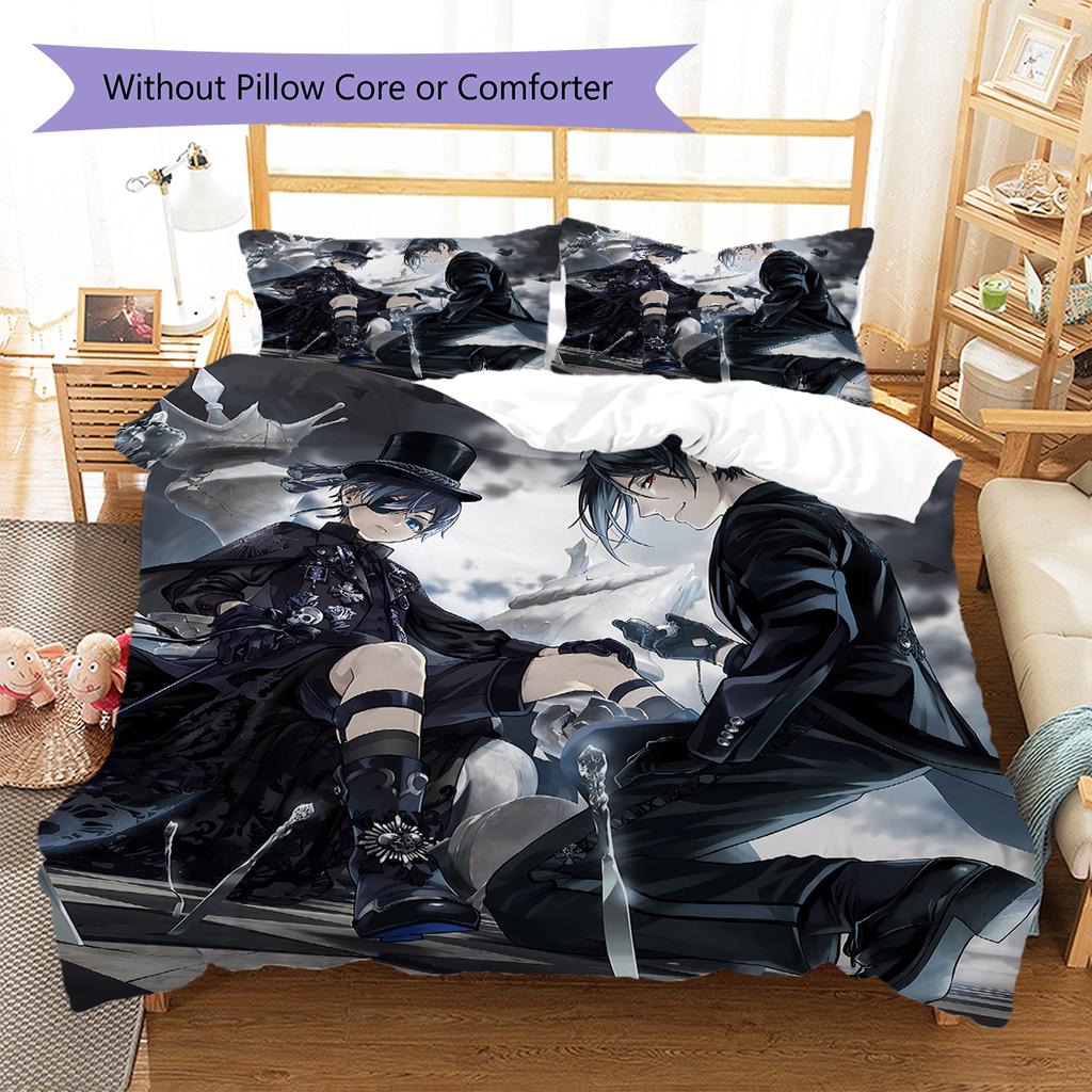 Black Butler Pattern Bedding,Quilt Set Quilt Cover Pillowcase Home Birthday Gift (1 * Duvet Cover + 2 * Pillowcase, Without Core)