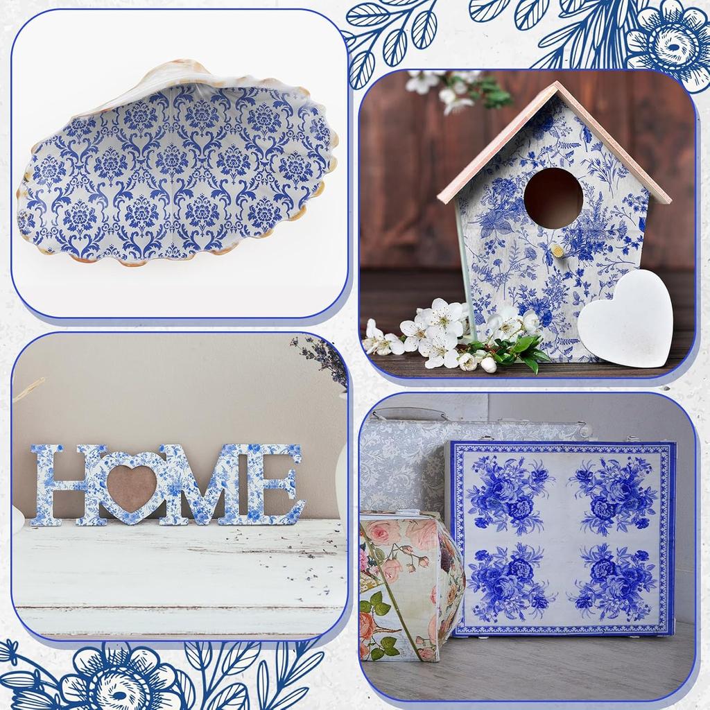 Crtiin 50 Pack 5 Styles Decoupage Napk Decorative Napk Floral Chinoiserie Cocktail Paper for Birthday Party Wedding Beautiful Gorgeous, Each Unfolded