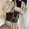 Bright PU Leather Big Tote Bag Set For Women 2-IN-1 Solid Color Shoulder Bags With Pendant Vintage Large Capacity Shopper Totes