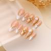 Elegant Acrylic False Nail Almond Shape with Floral Pattern and Gold Detail Stick On Nail for Manicure 24 Pieces