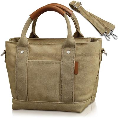 Mini bolsa tote com divisórias visíveis bolsa tote de lona envolta em couro para mulheres e homens 2WAY bolsa de ombro de lona leve e independente com zíper